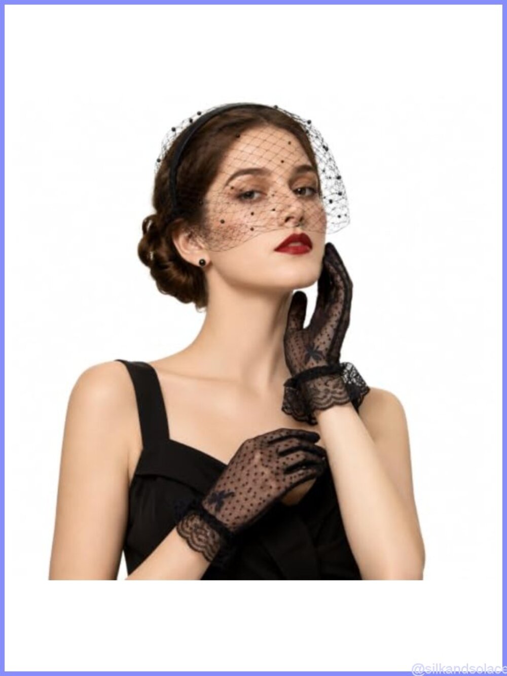 Veil Headband with Lace Gloves Birdcage Fascinator Headpiece